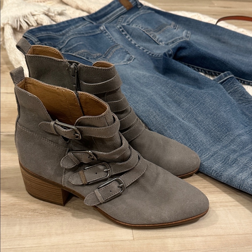 Lucky Brand Gray Buckle Ankle Booties